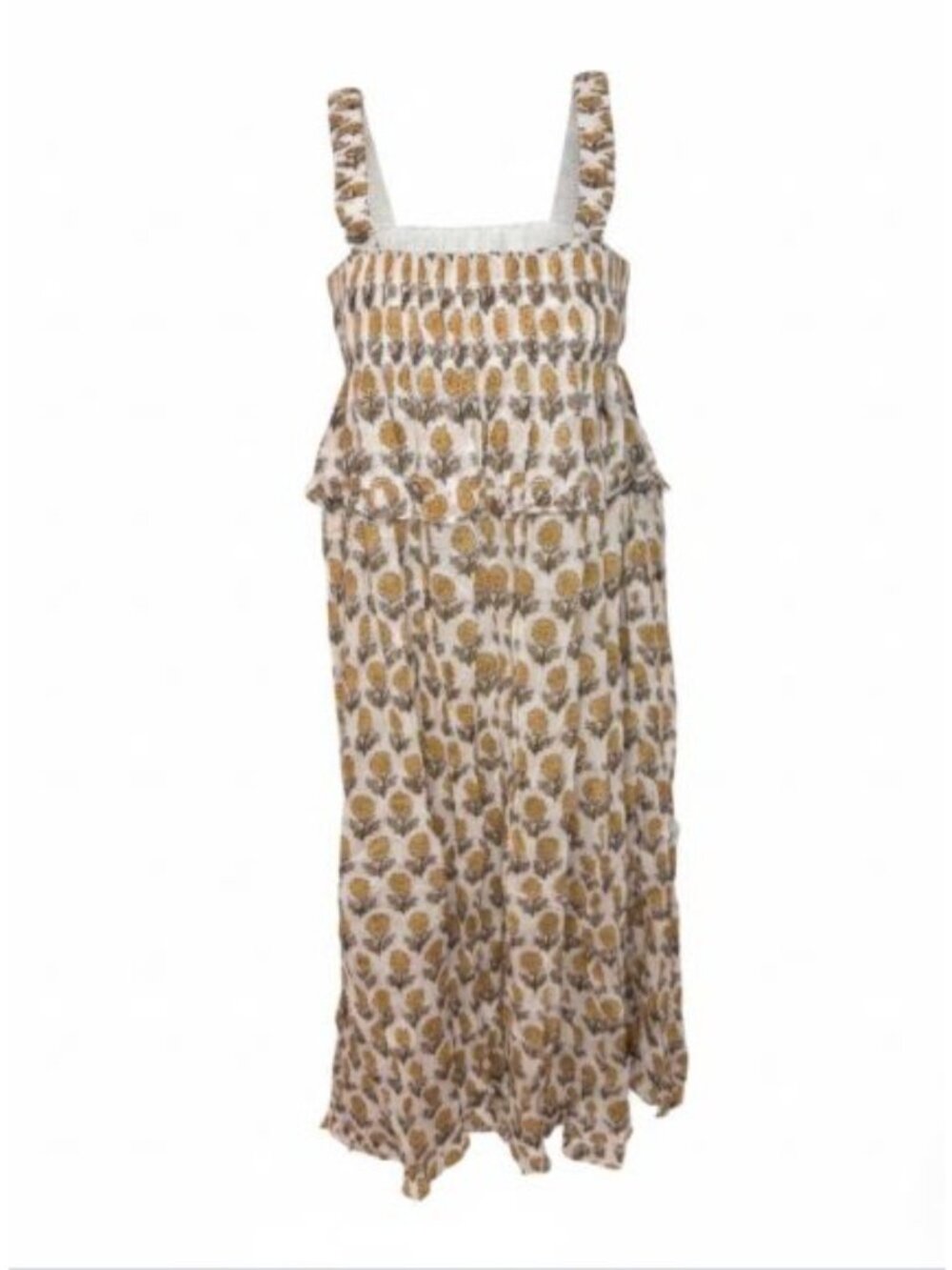 Anthropologie EDDY Gwen Ruffled Midi Nightgown Ochre/Dahlia NWT - Size XS